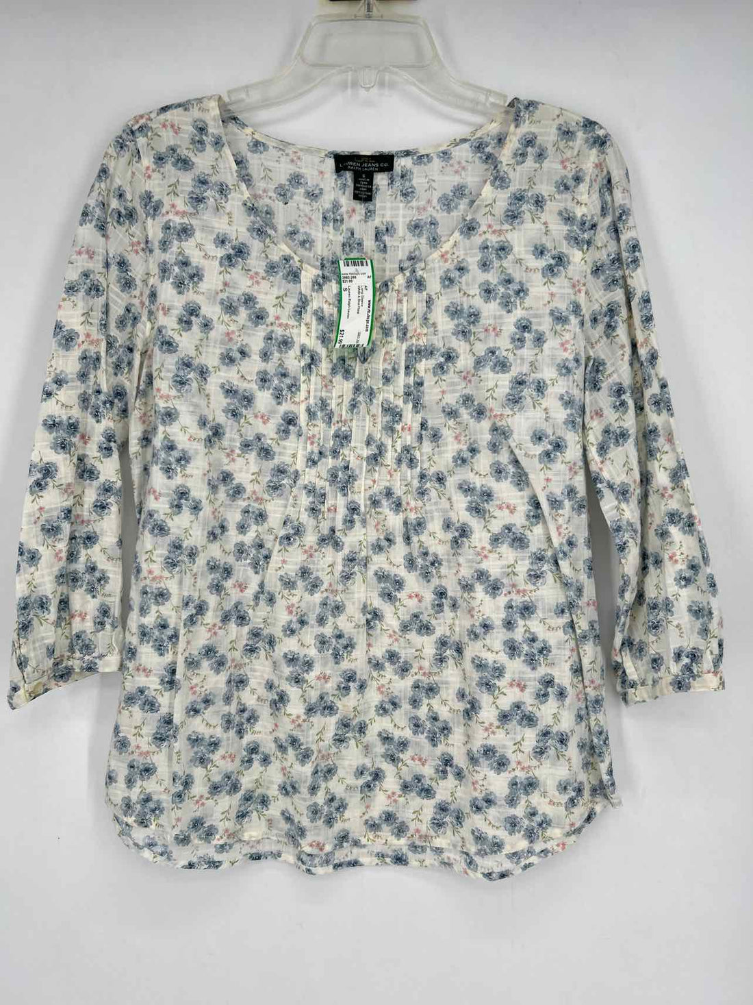 Lauren Ralph Lauren Size S White & Blue Floral Long Sleeve