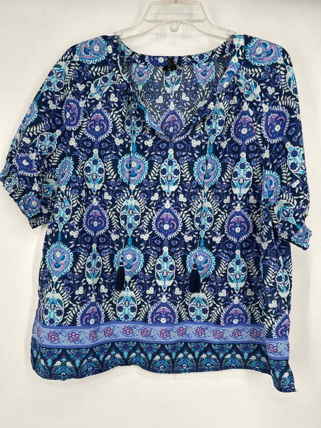 Talbots Size XLP Navy & Purple Floral Short Sleeve