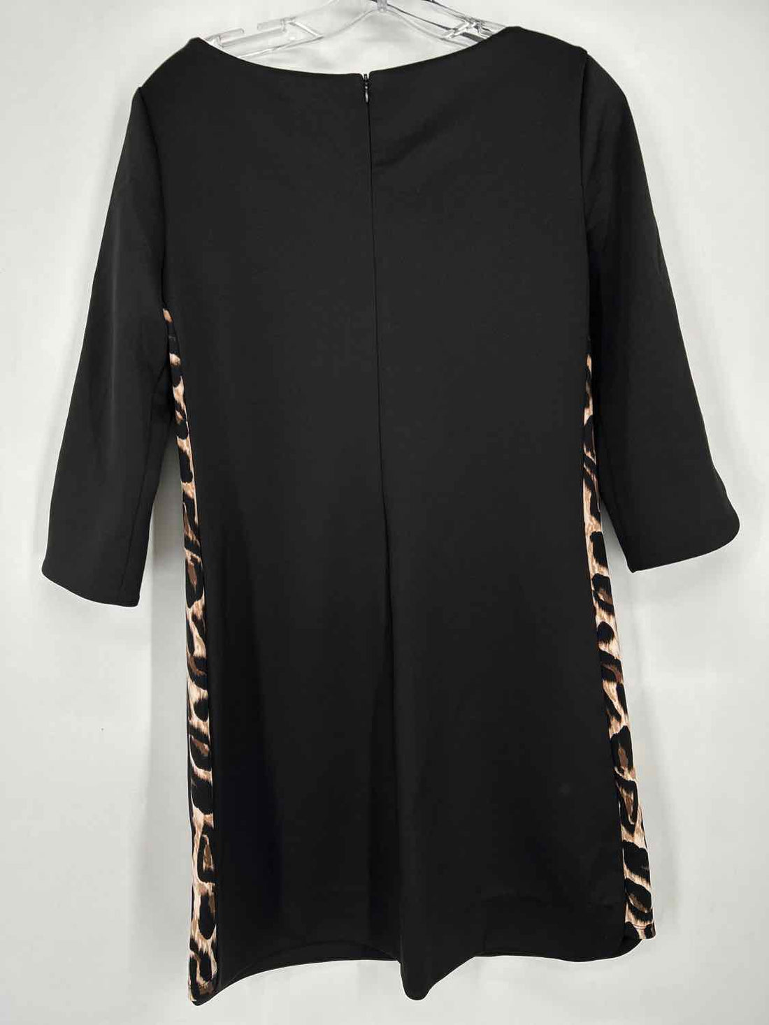 Vince Camuto Size 10 Black & Leopard Long Sleeve Dress