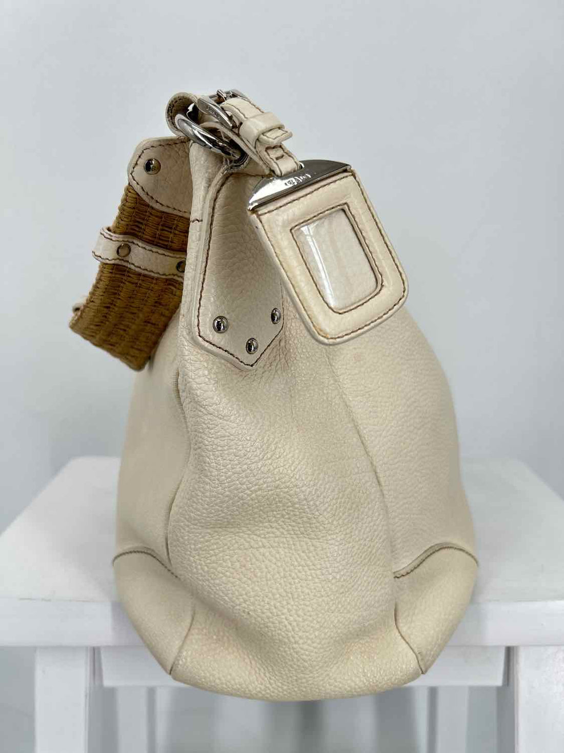 Prada Vitello Daino Leather Hobo Cream LUXURY