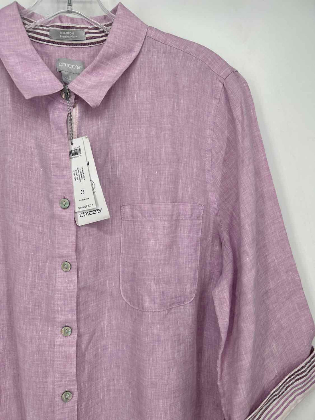 Chicos Size 3(XL) Light Purple Linen 100% Pre Owned Long Sleeve