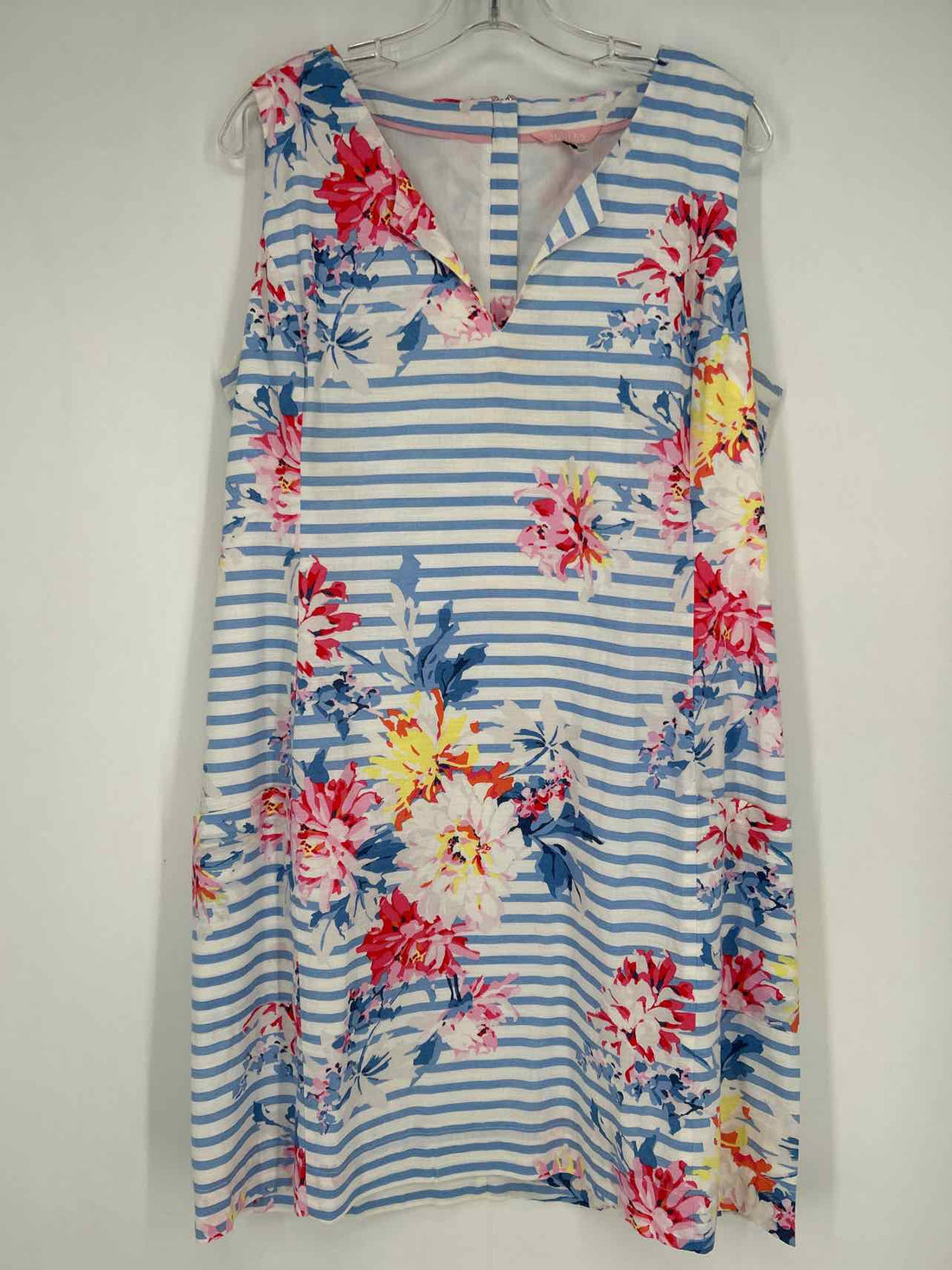Joules Size 12 White & Blue Striped Sleeveless Dress
