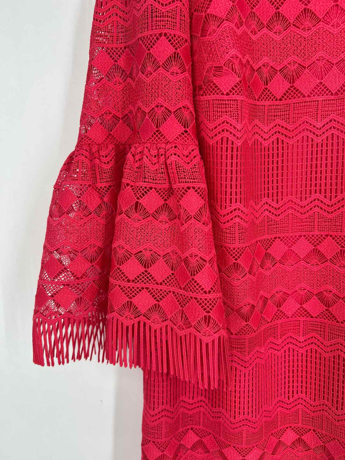 Trina Turk Size 10 Dark Pink Crochet Long Sleeve Dress