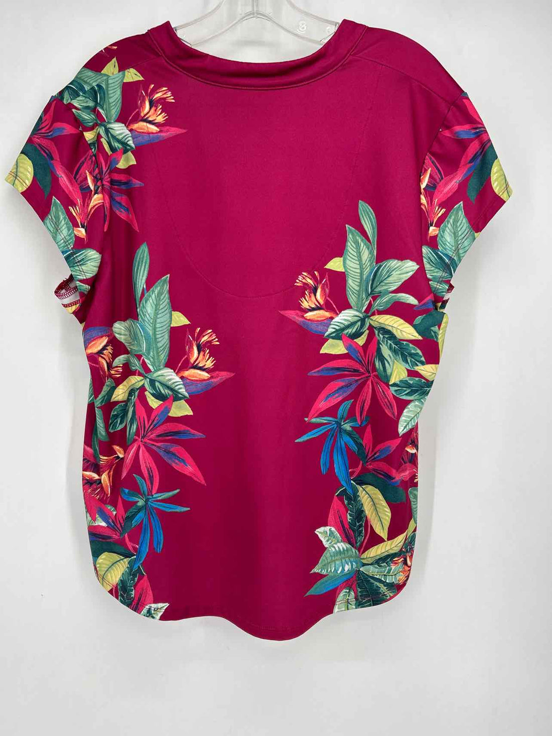 Chicos Size 2/L Magenta Floral Short Sleeve