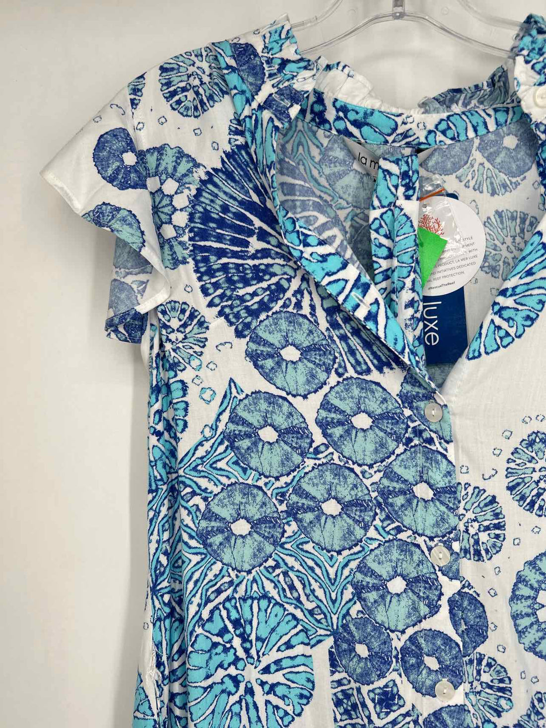 La Mer Luxe Size S White & Blue Print NWT Dress