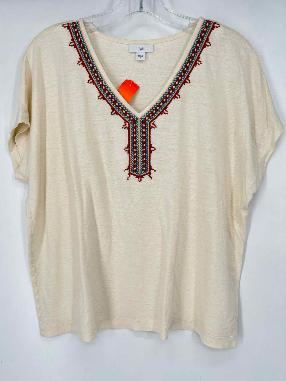 J Jill Size S Cream Embroidered Short Sleeve