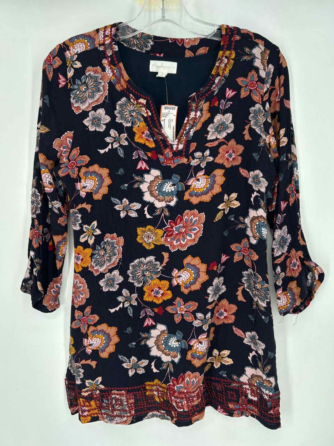 Magnolia Grace Size S Navy Floral Long Sleeve
