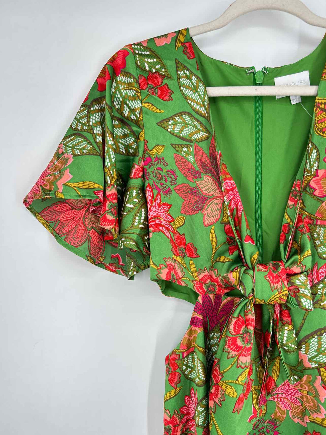 Sugar Lips Size XS Green Print Short Sleeve Dress