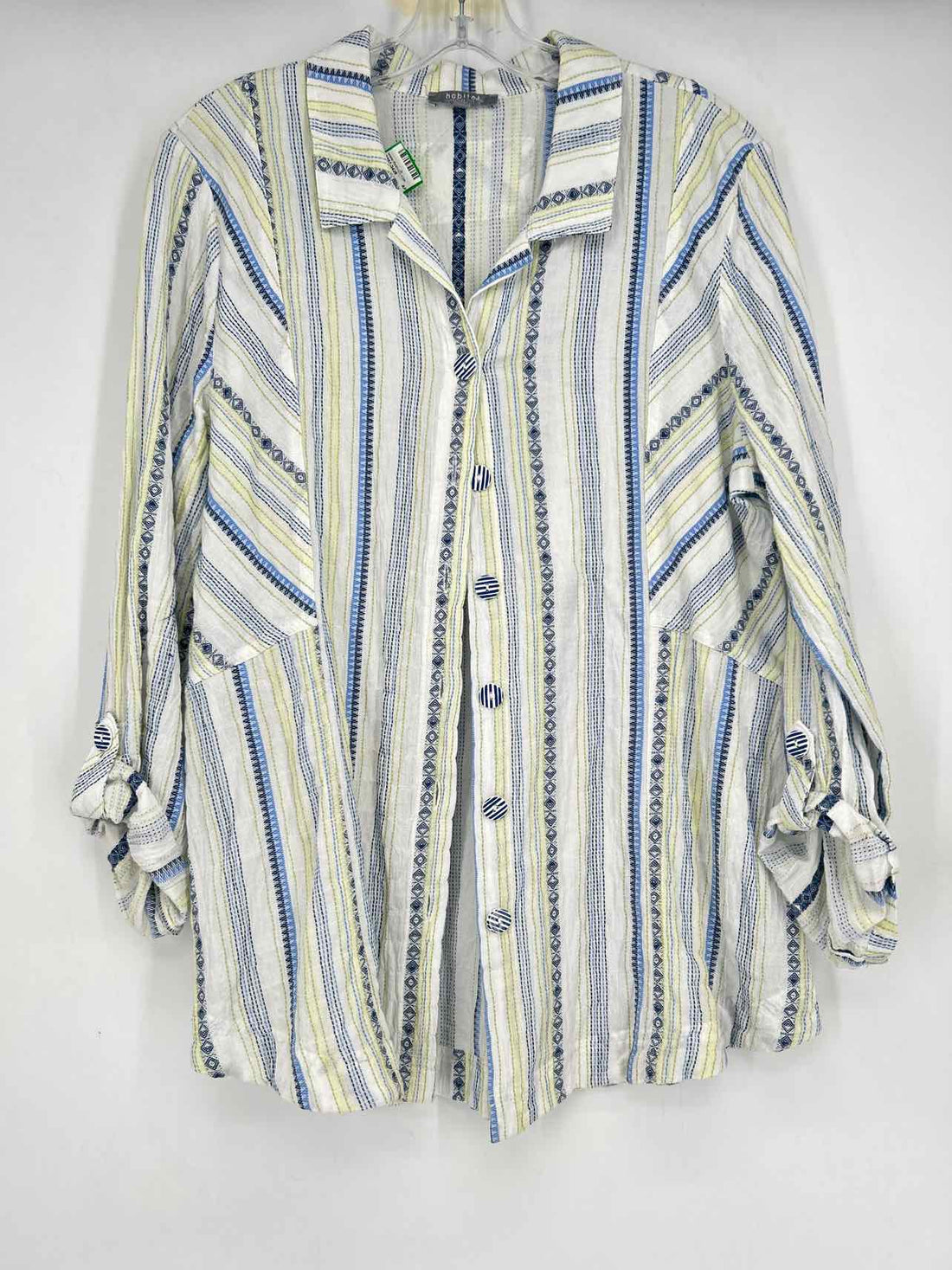 Habitat Size M White Blue & Green Striped Long Sleeve