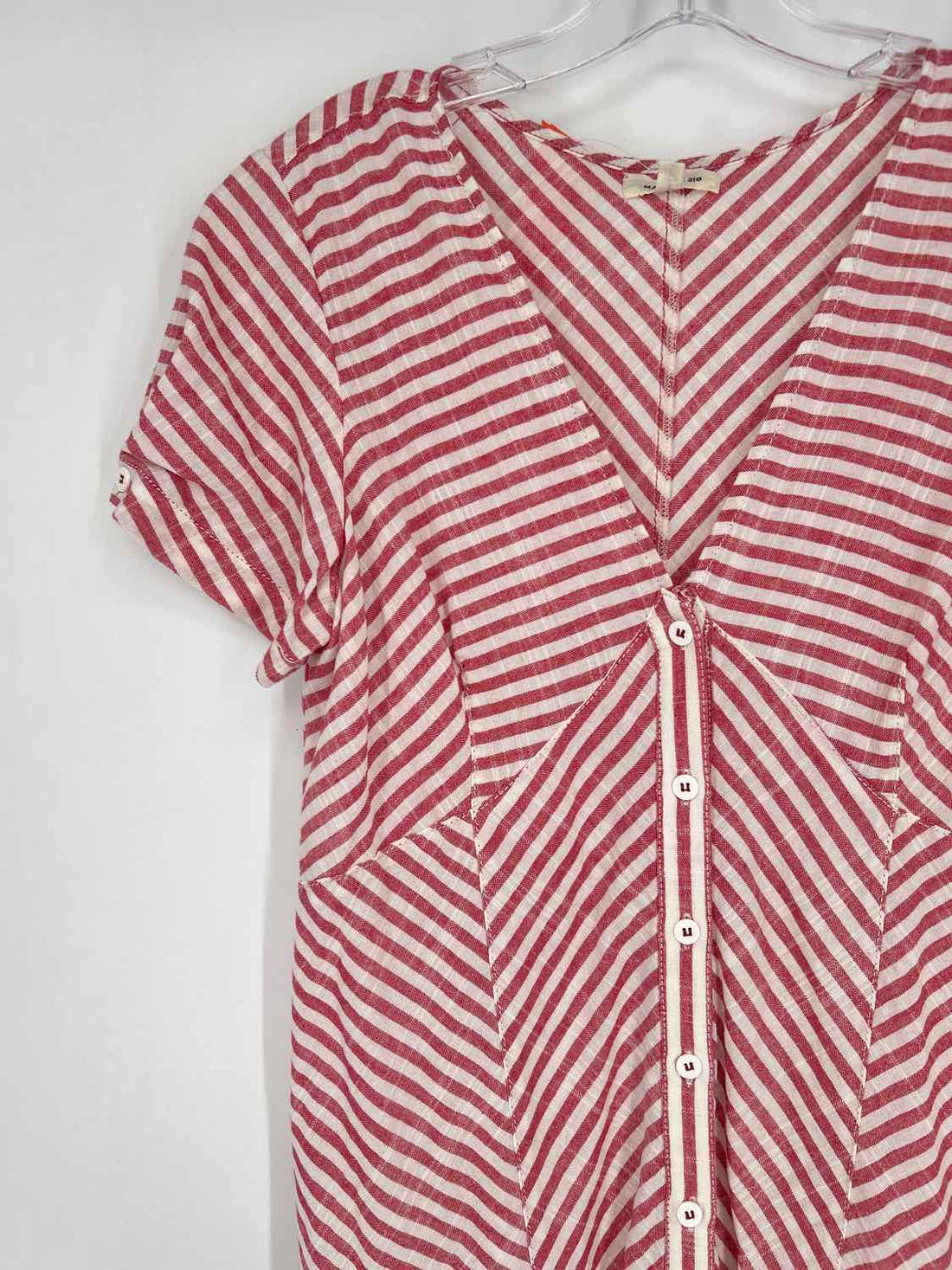 Max Studio Size S Red & White Striped Short Sleeve Maxi