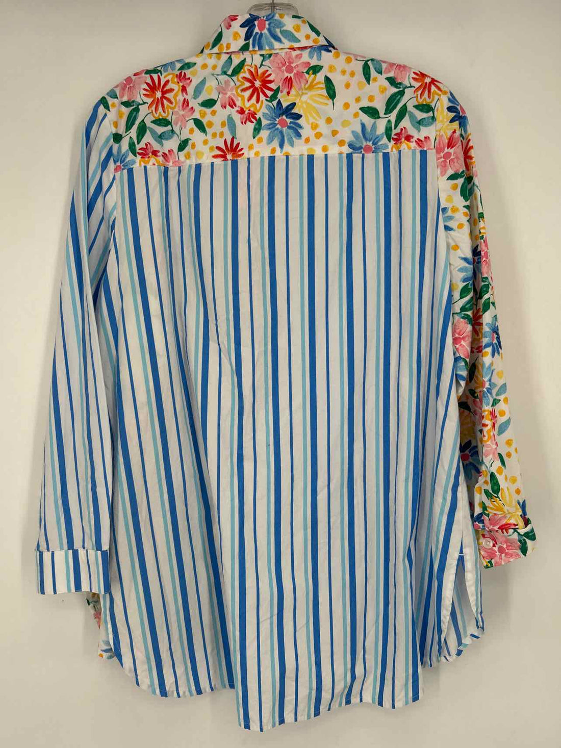 Chicos Size 1/M White Floral & Striped Long Sleeve
