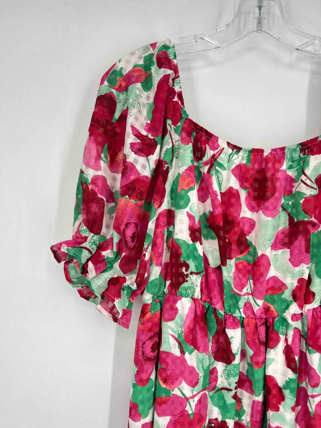 And The Why Size 2X Green & Pink Floral Short Sleeve Dress