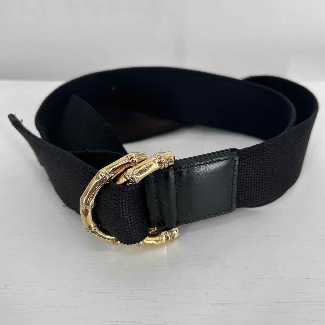 Gucci Size 80-32 Black Gold Bamboo Buckle Belts LUXURY