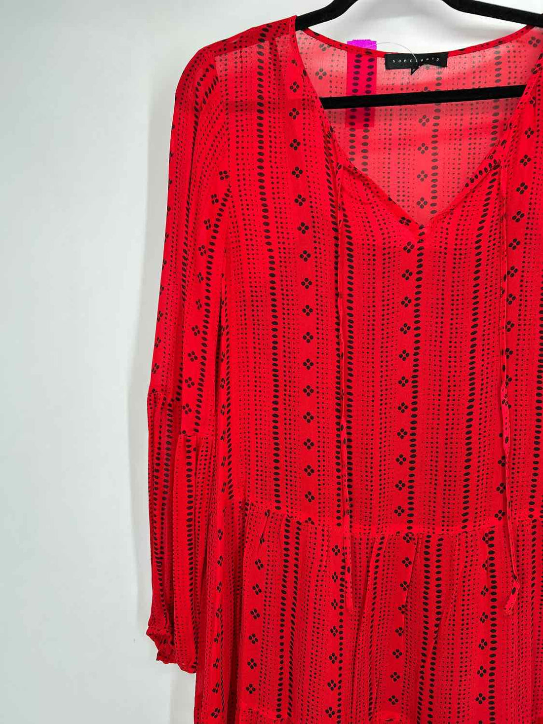 Sanctuary Size S Red & Black Print Long Sleeve Dress