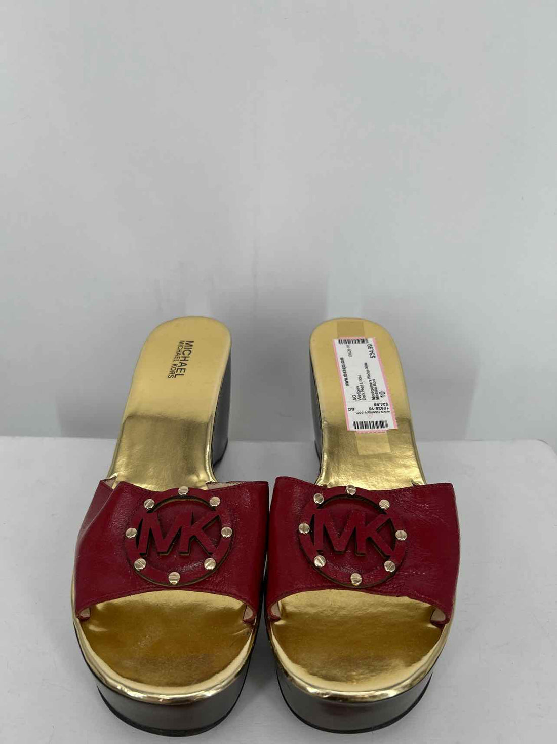 Michael Kors Women Size 10 Dark Red & Gold Wedges