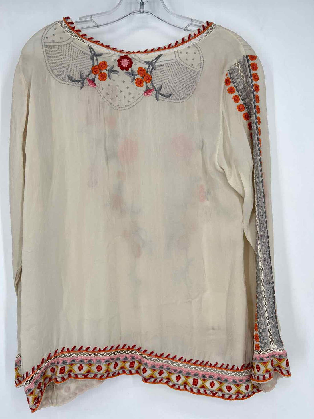 Johnny Was Size S Cream Embroidered Cupra Rayon Long Sleeve