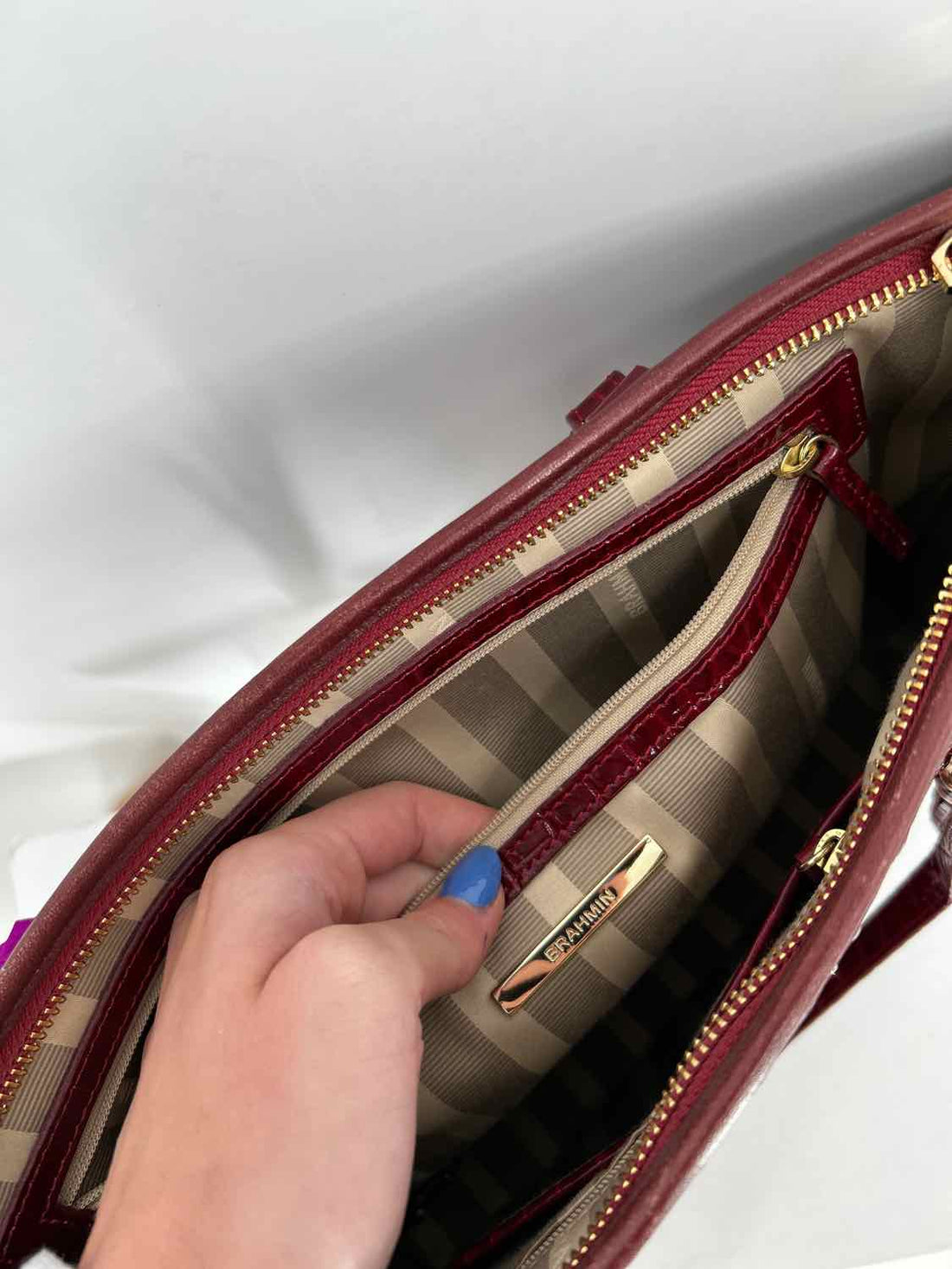 Brahmin Burgundy Genuine Leather Pre Owned Tote