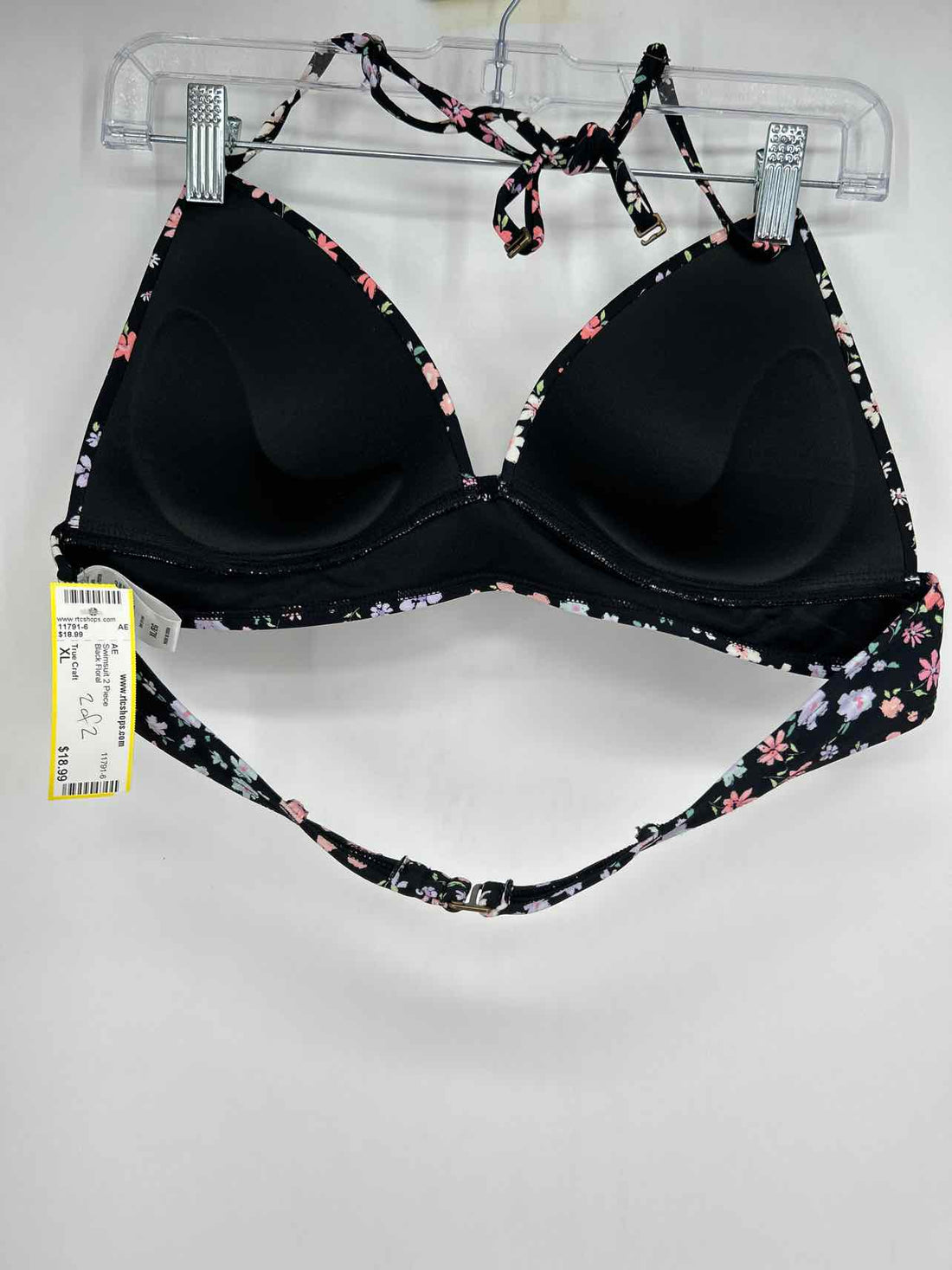 True Craft Size XL Black Floral Swimsuit 2 Piece
