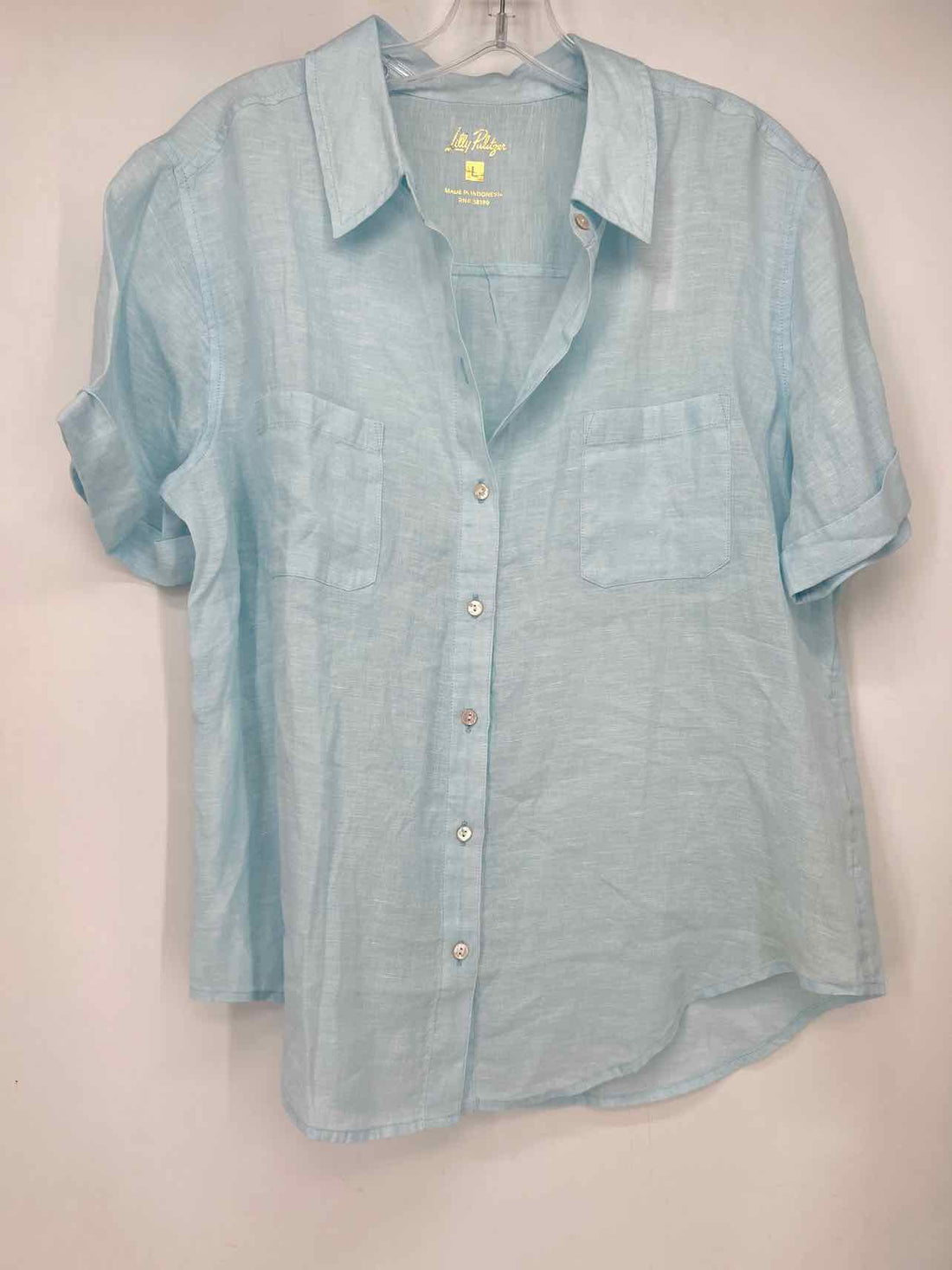 Lilly Pulitzer Size L Light Blue Linen NWT Short Sleeve