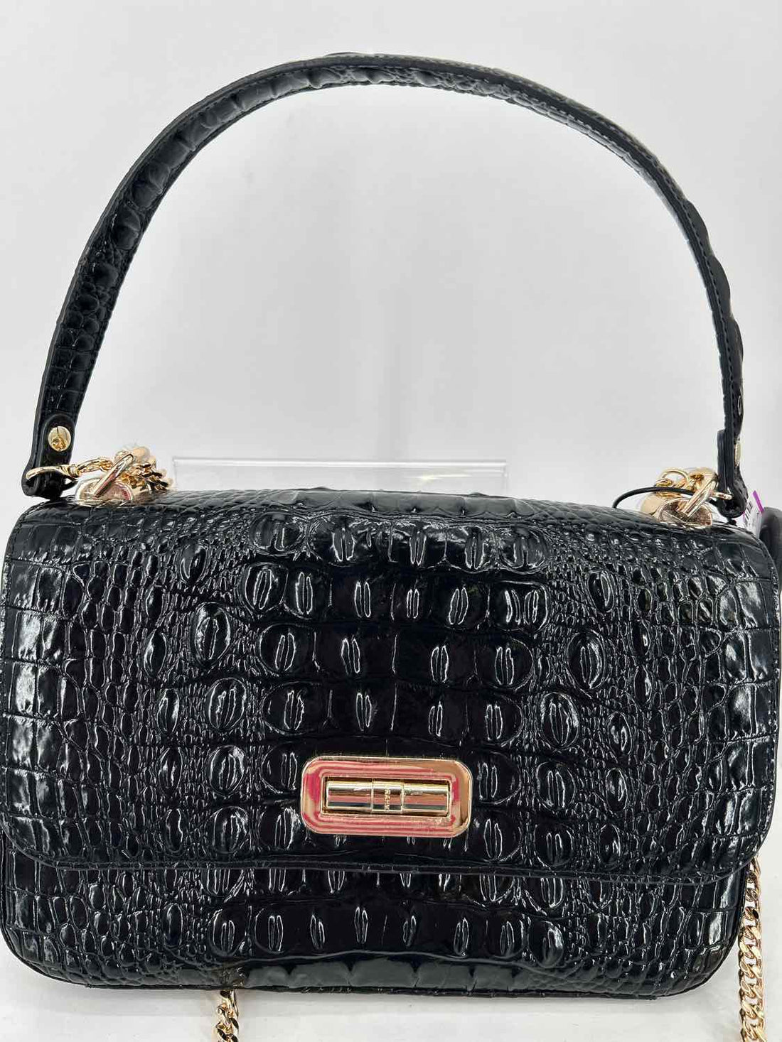 Brahmin Black & Gold Croc Embossed Leather Sold Out Shoulder