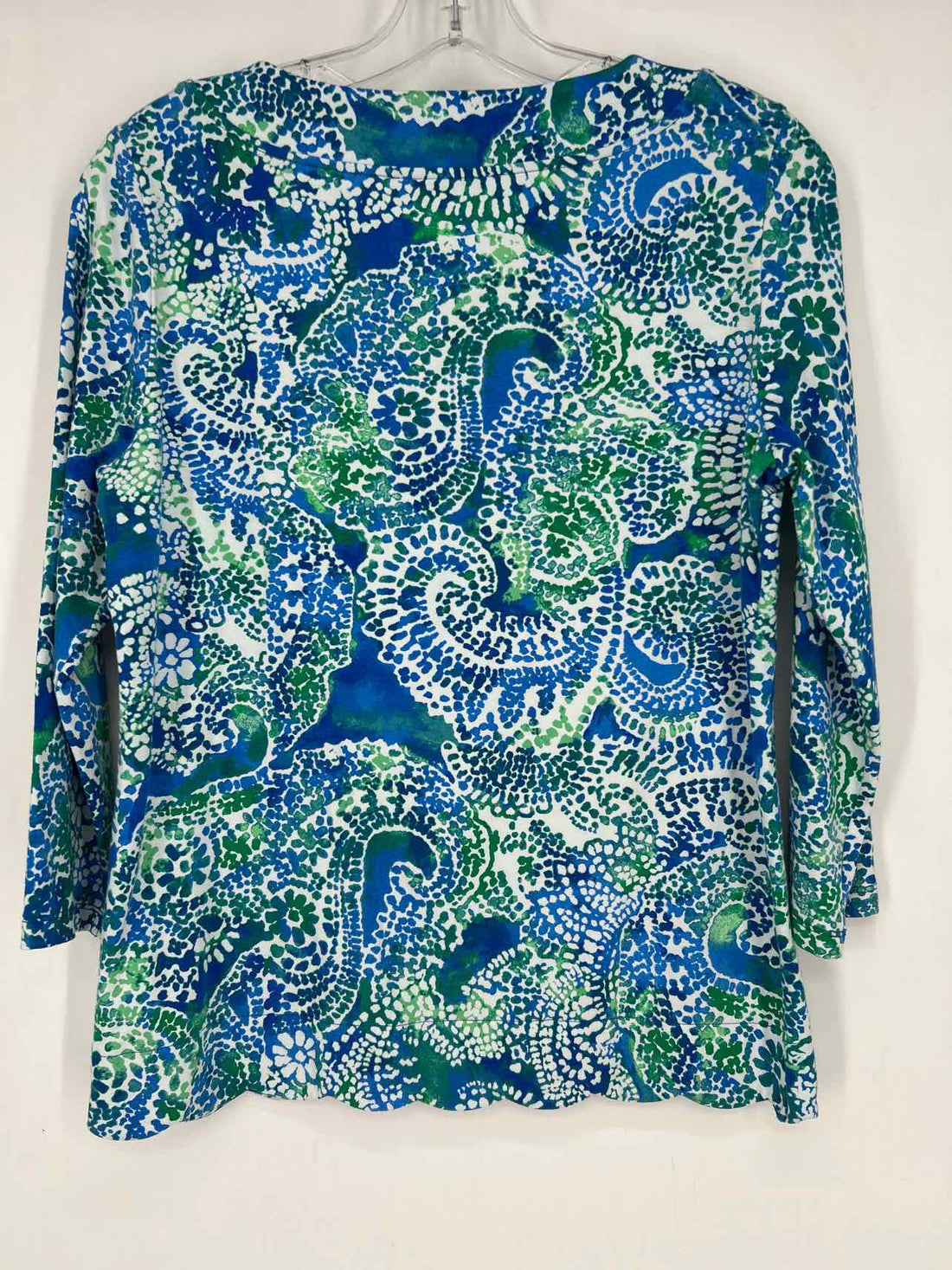 Pappagallo Size S Blue & Green Print Long Sleeve