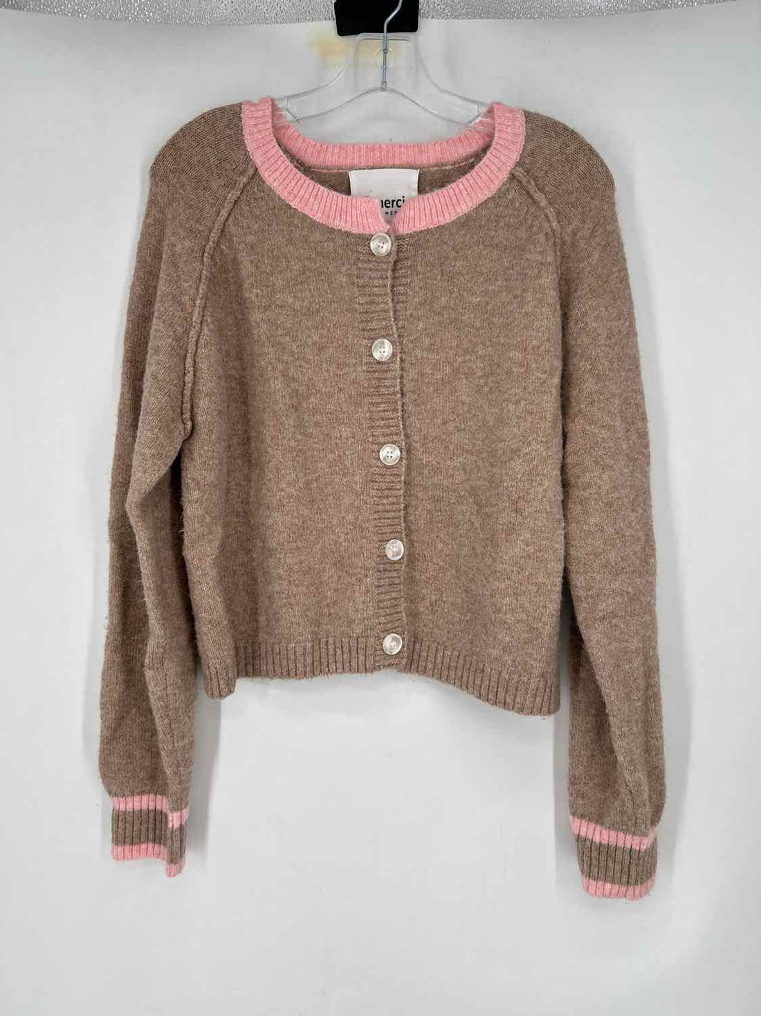 & Merci Size L Tan & Light Pink Cardigan