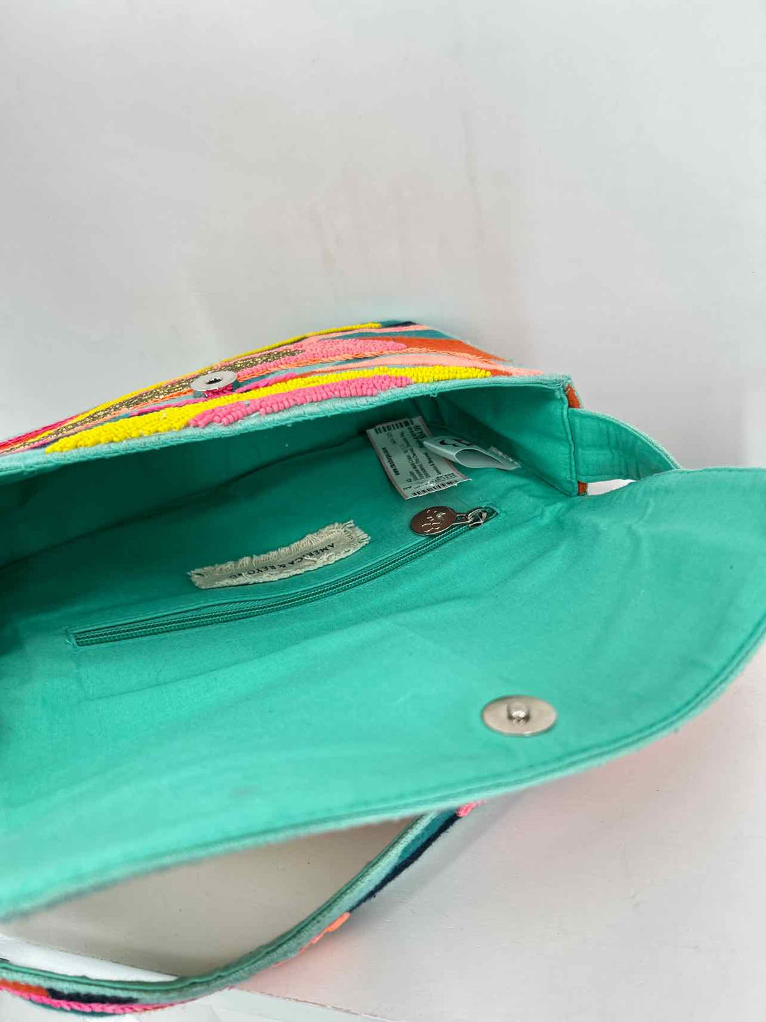America & Beyond Turquoise Multi Color Embroidered Pre Owned Shoulder