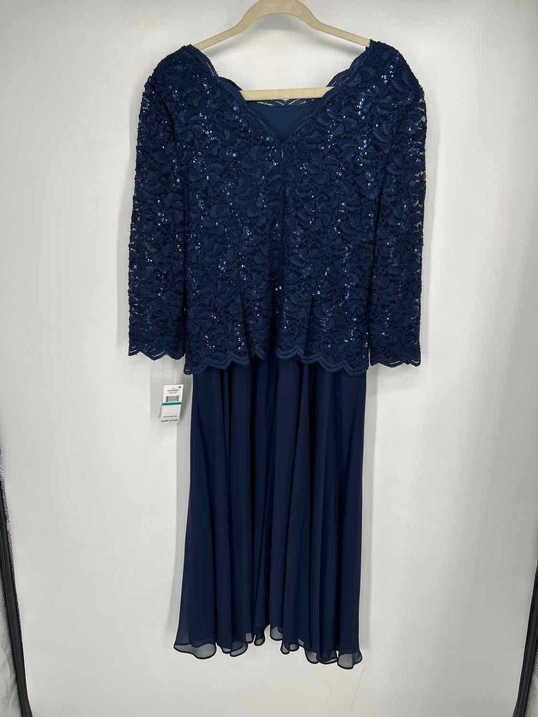 Alex Evenings 16 Navy Lace Sequined Long Sleeve Holiday