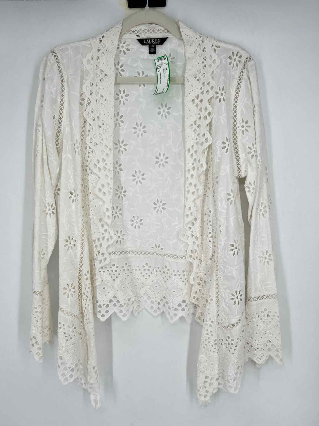 Lauren Ralph Lauren Size L White Eyelet Blazer