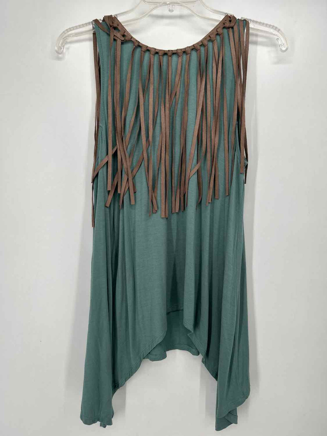 Judith March Size M Light Teal & Taupe Fringe Sleeveless