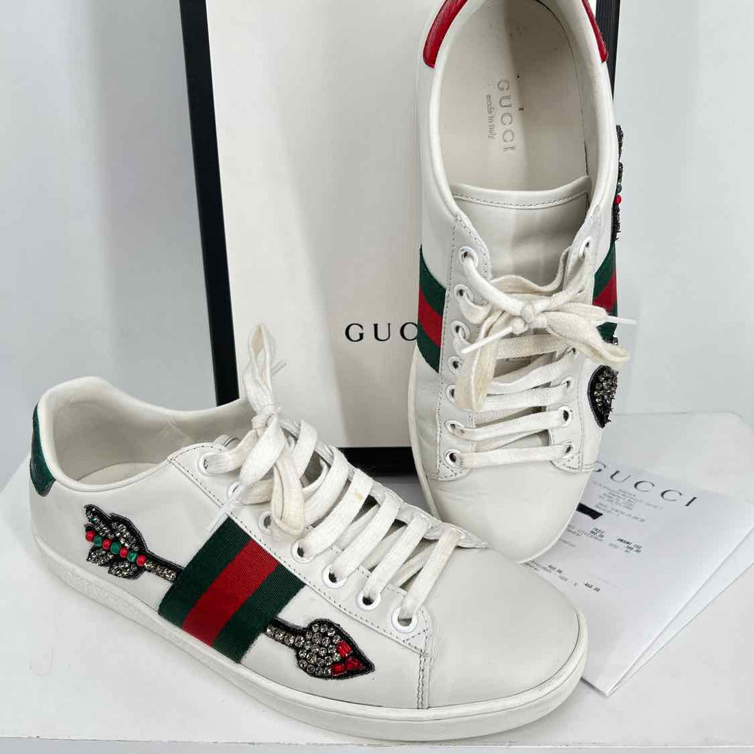 Gucci Ace Embroidered Arrow Sneaker Women Size 37 White Pre Owned Leather LUXURY