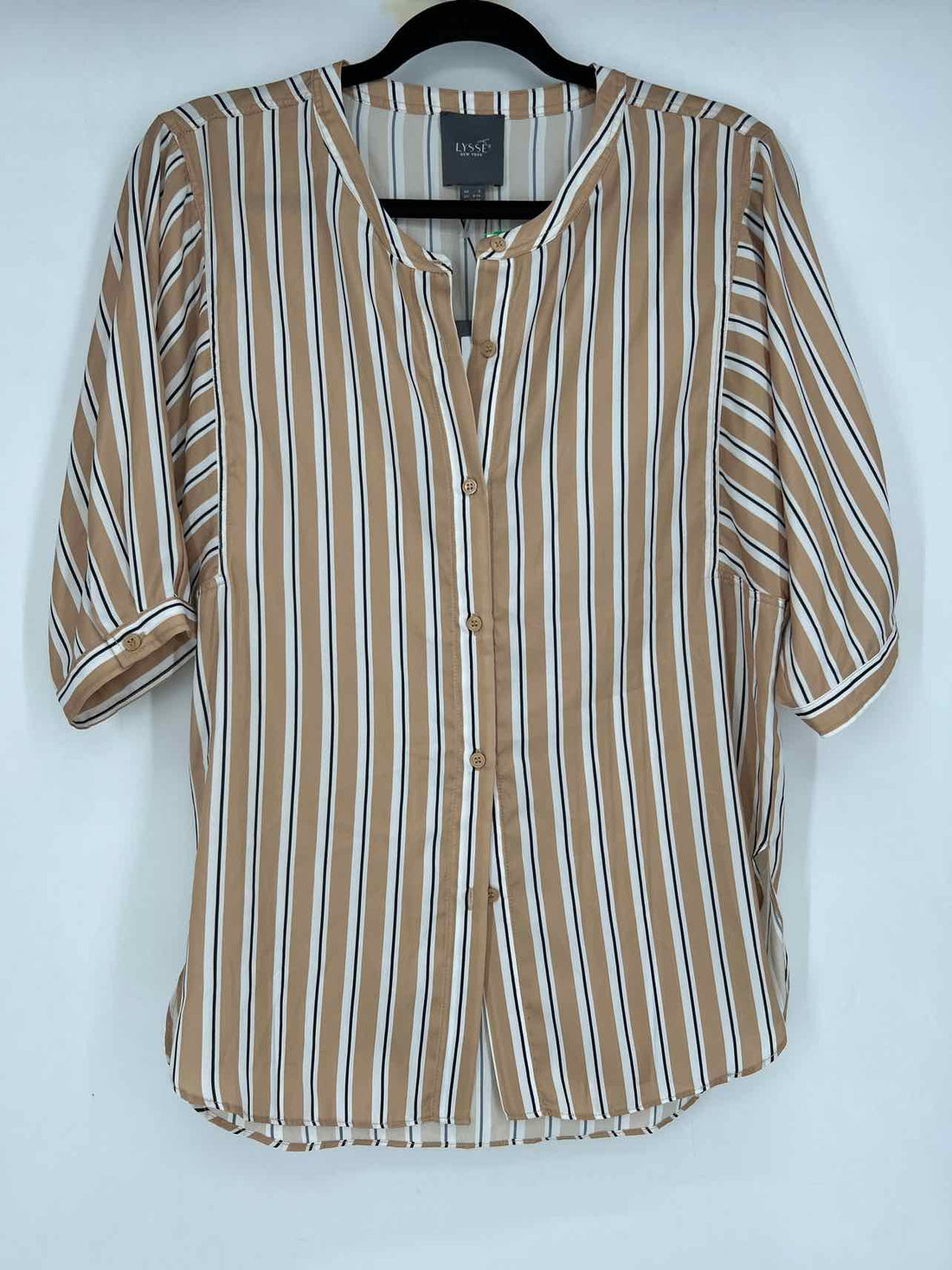 Lysse Size S Tan & White Striped NWT Short Sleeve