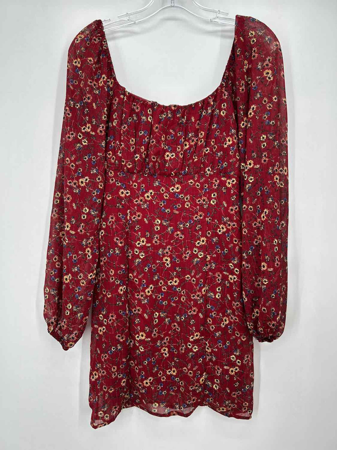 Altard State Size S Maroon Floral Shimmer Long Sleeve Dress