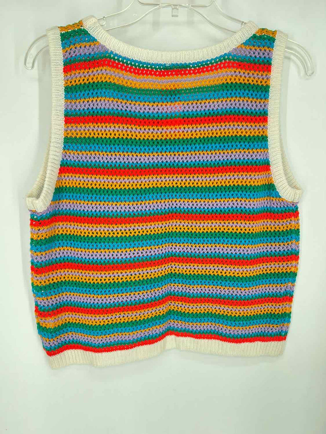 En Creme Size L Multi Color Open Knit Sleeveless
