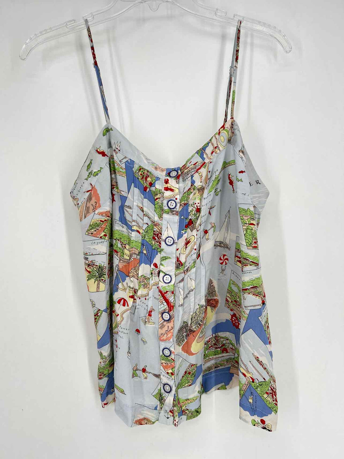 Maeve Size 14 Light Blue Print Silk Tank Top