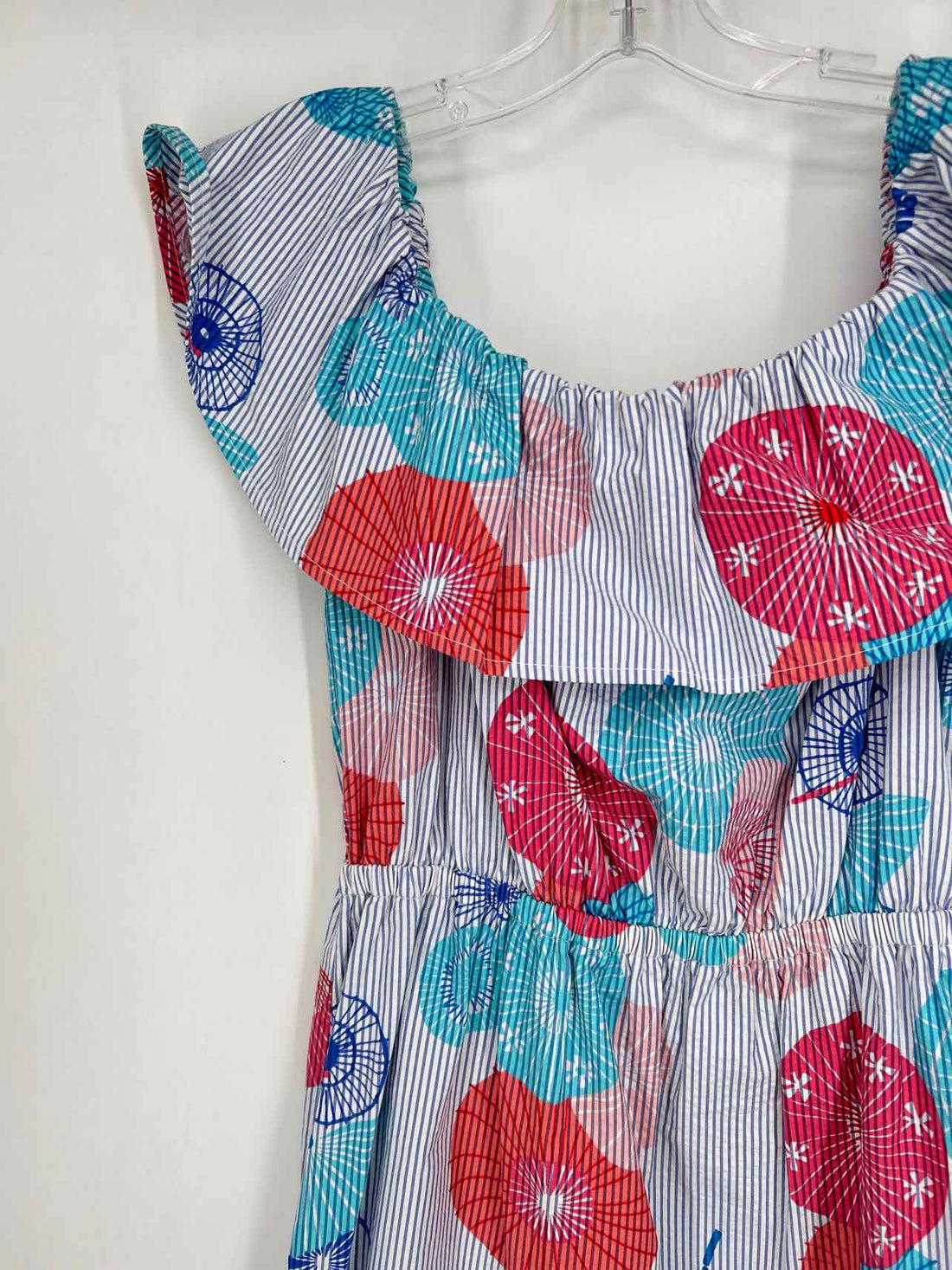 Tori Richard Size L Blue & White Striped Short Sleeve Dress
