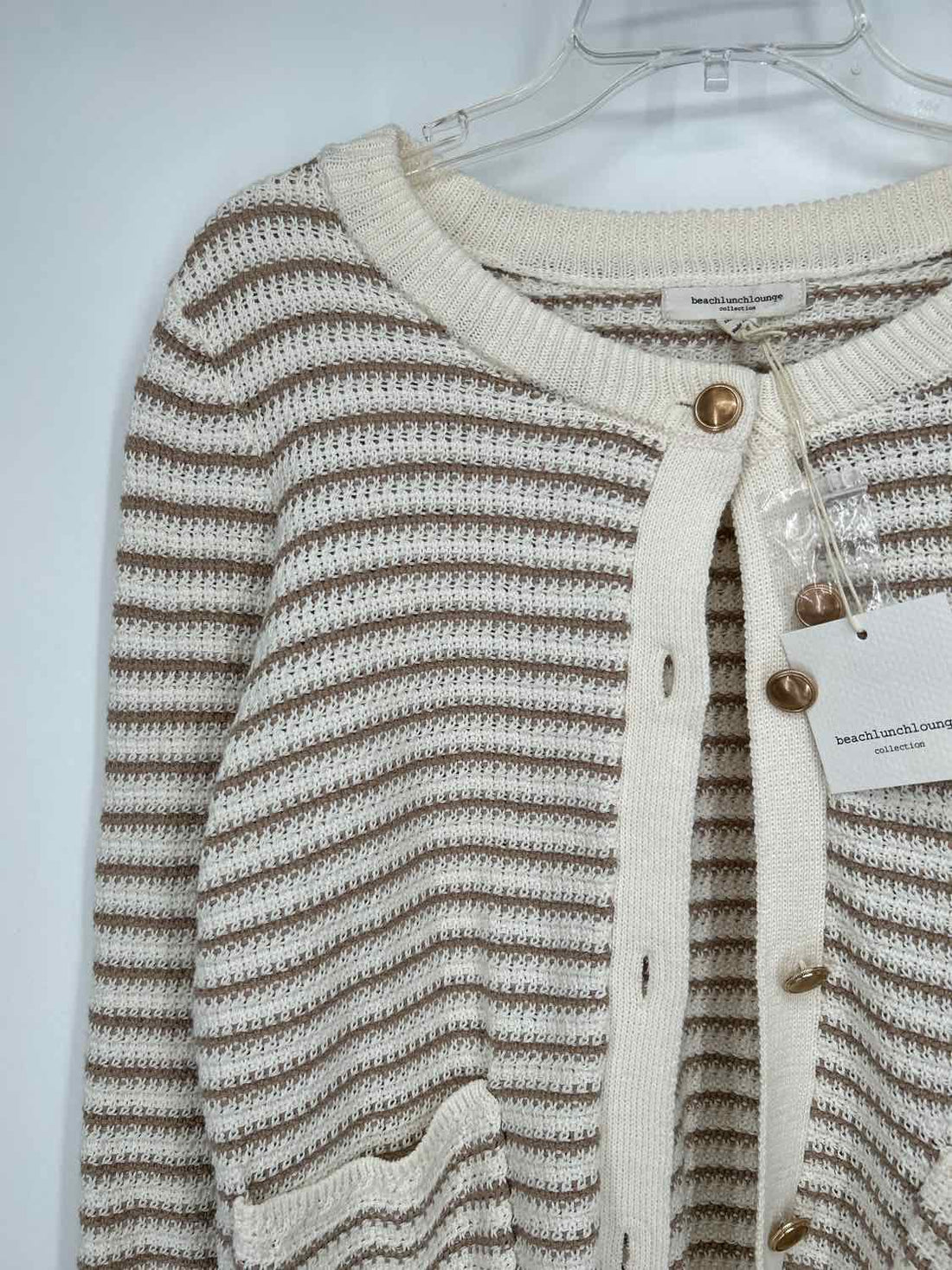 Beach Lunch Lounge Size S White & Khaki Striped Cardigan