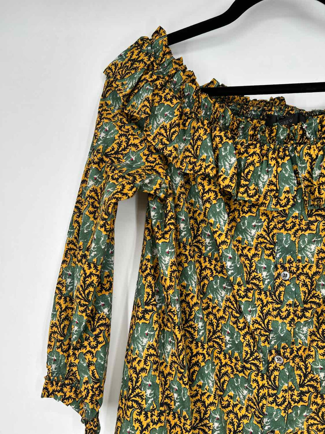 J Crew Size 6 Green Print Long Sleeve