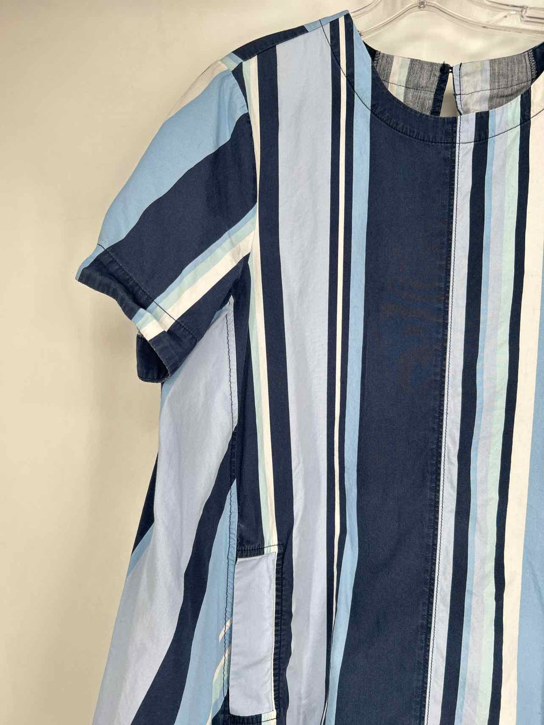 Maeve Size L Blue Stripe Short Sleeve Dress