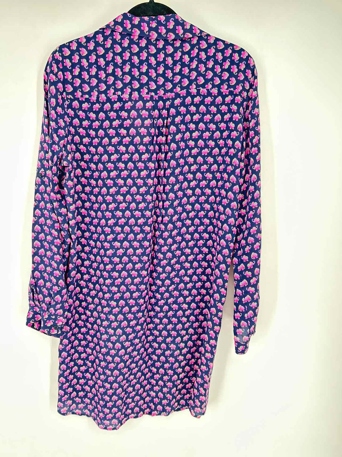 Tori Richard Size 10 Navy & Pink Print Silk Long Sleeve Dress