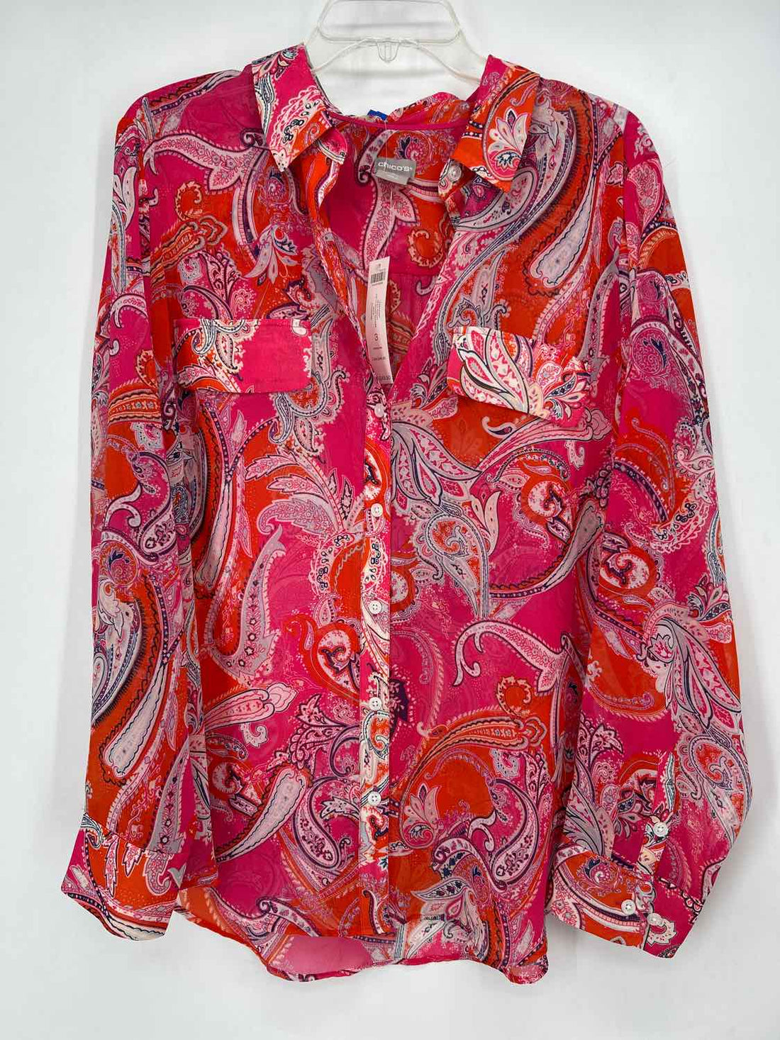 Chicos Size 3(XL) Pink & Orange Print Pre Owned Long Sleeve