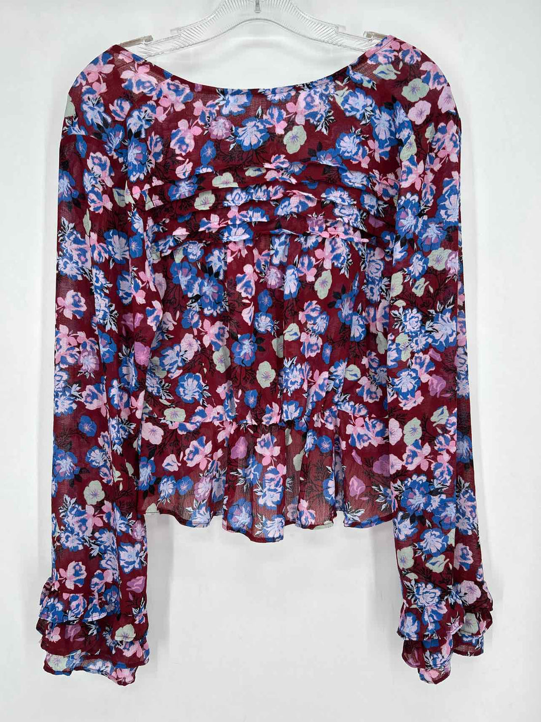 Free People Size S Maroon Floral NWT Long Sleeve