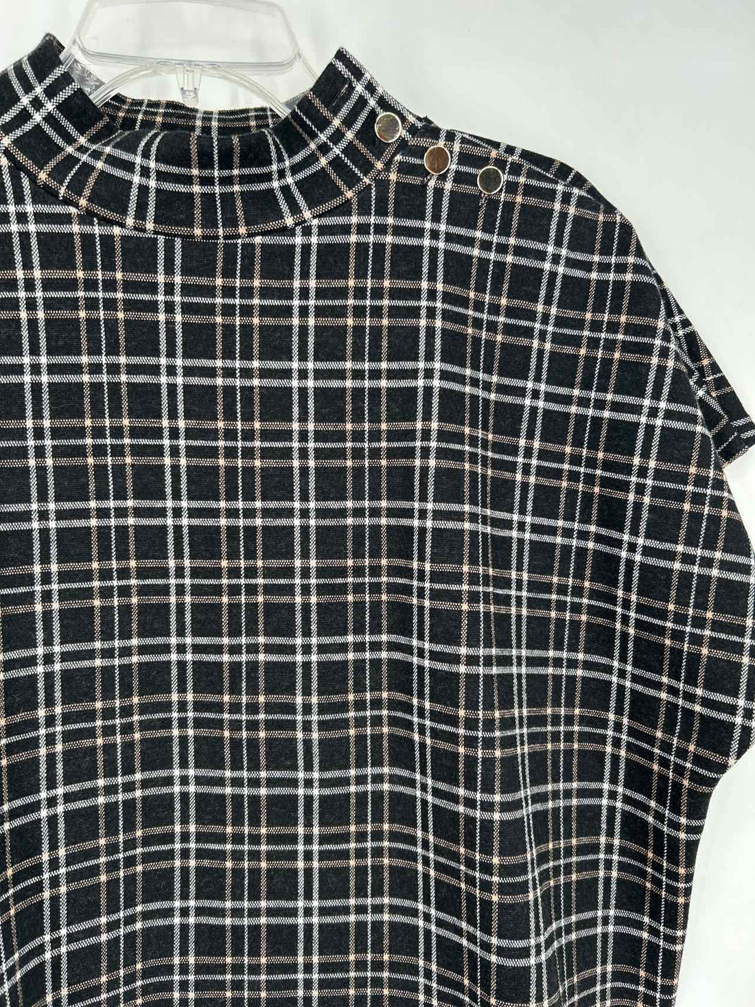 Ann Taylor Size L Black & White Plaid Short Sleeve