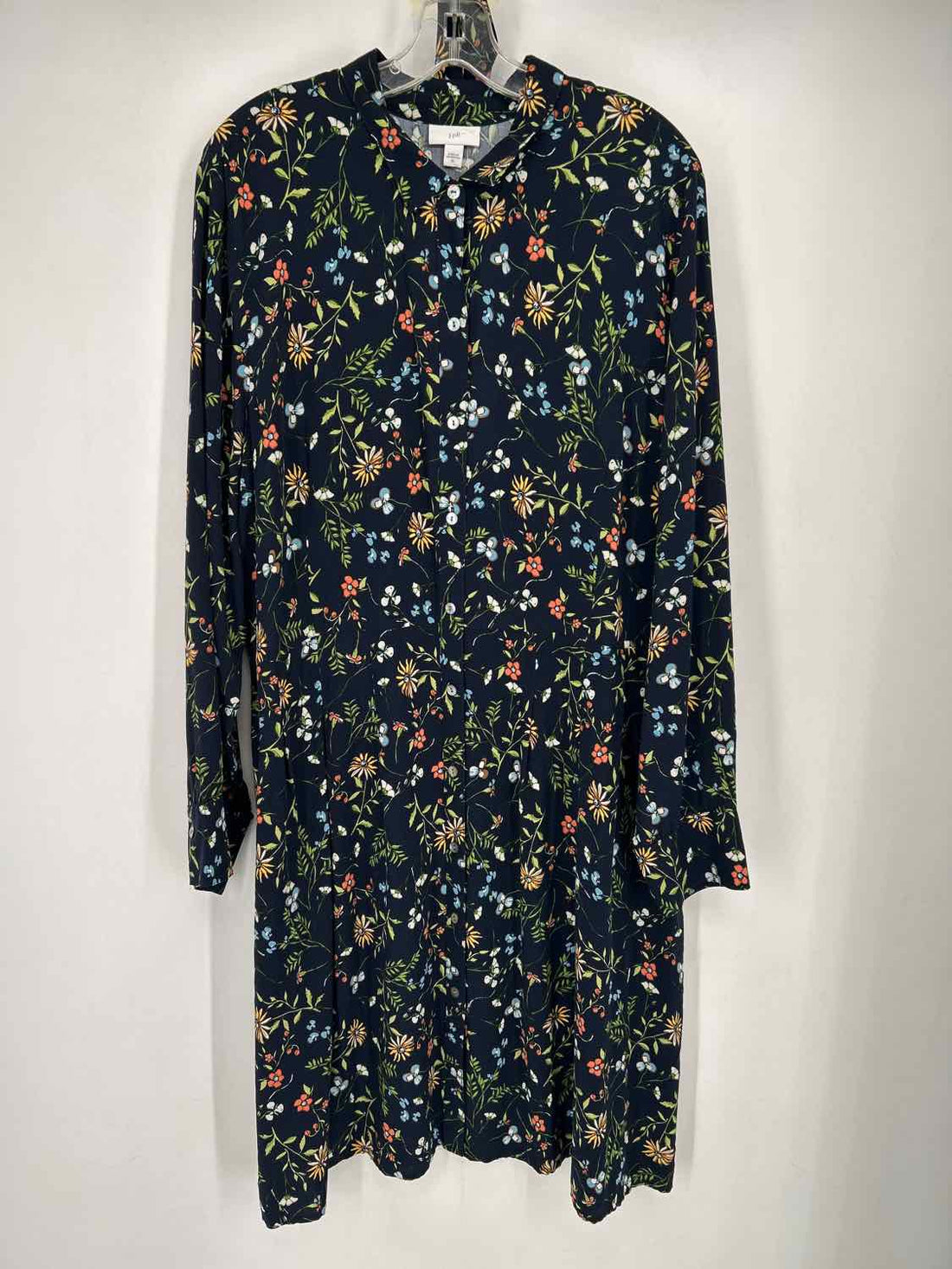 J Jill Size XL Navy Print Long Sleeve Dress