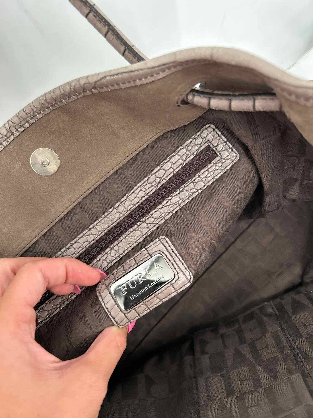 Furla Gray Taupe Suede Pre Owned Tote