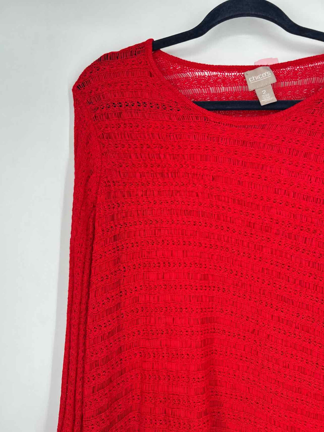 Chicos Size 2/M Red Open Knit Long Sleeve