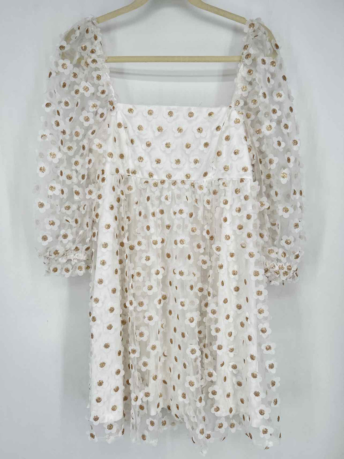 Storia Size L White Floral Applique Long Sleeve Dress