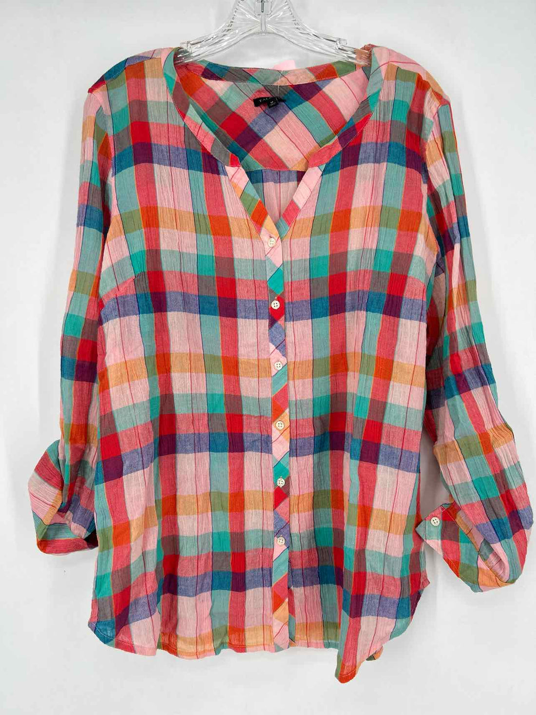 Talbots Size M Pink Plaid Long Sleeve