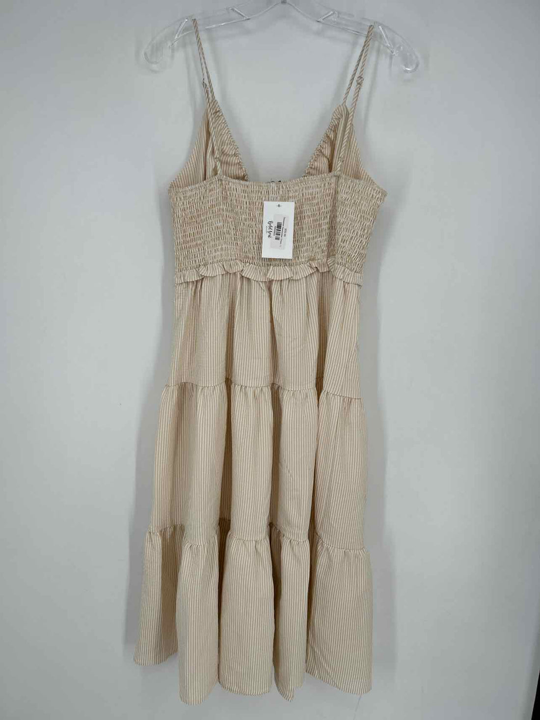 Fore Size L White & Beige Striped Seersucker NWT Dress