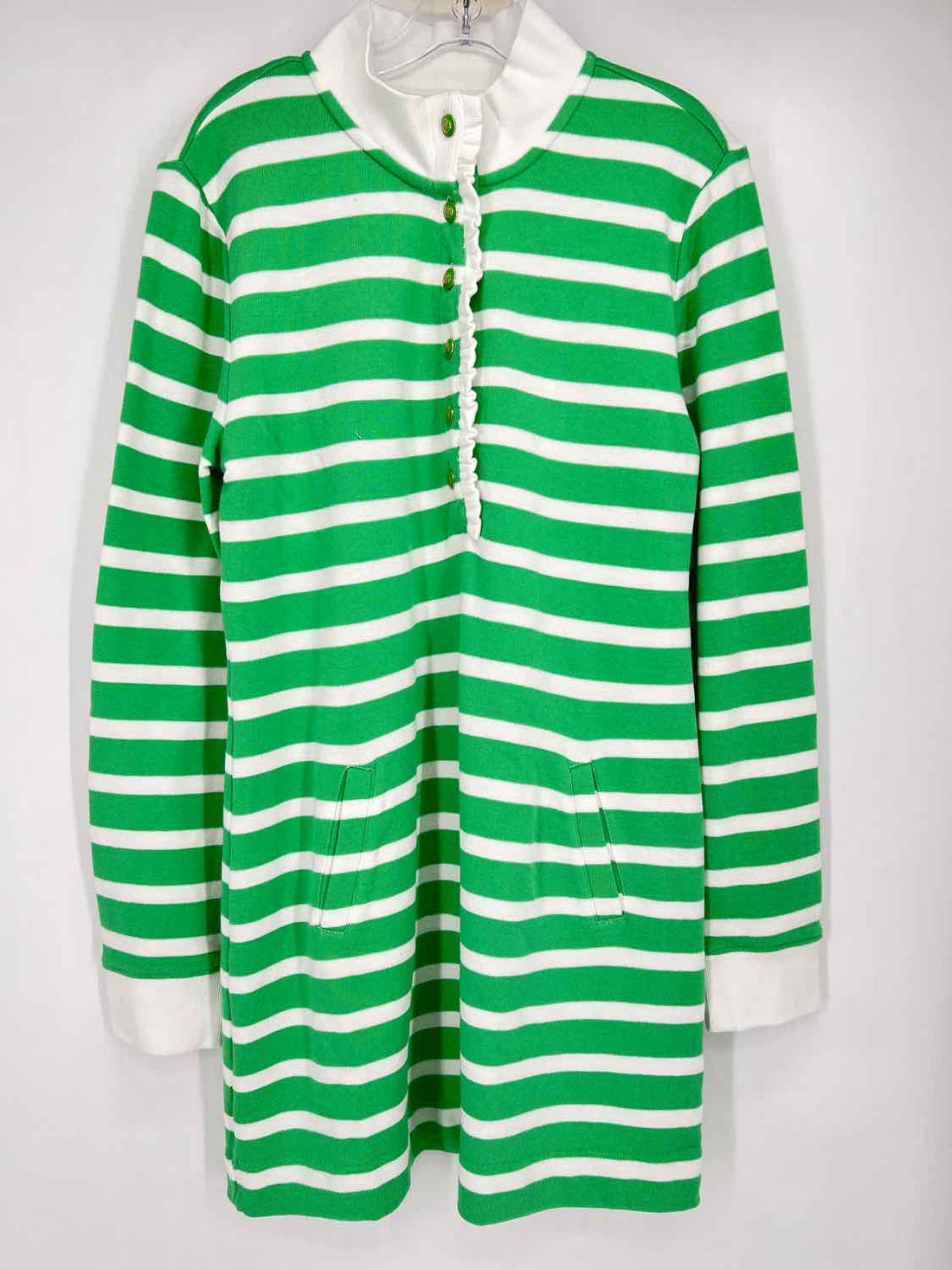 Lilly Pulitzer L Green & White Stripe Long Sleeve Lilly Pulitzer Dress